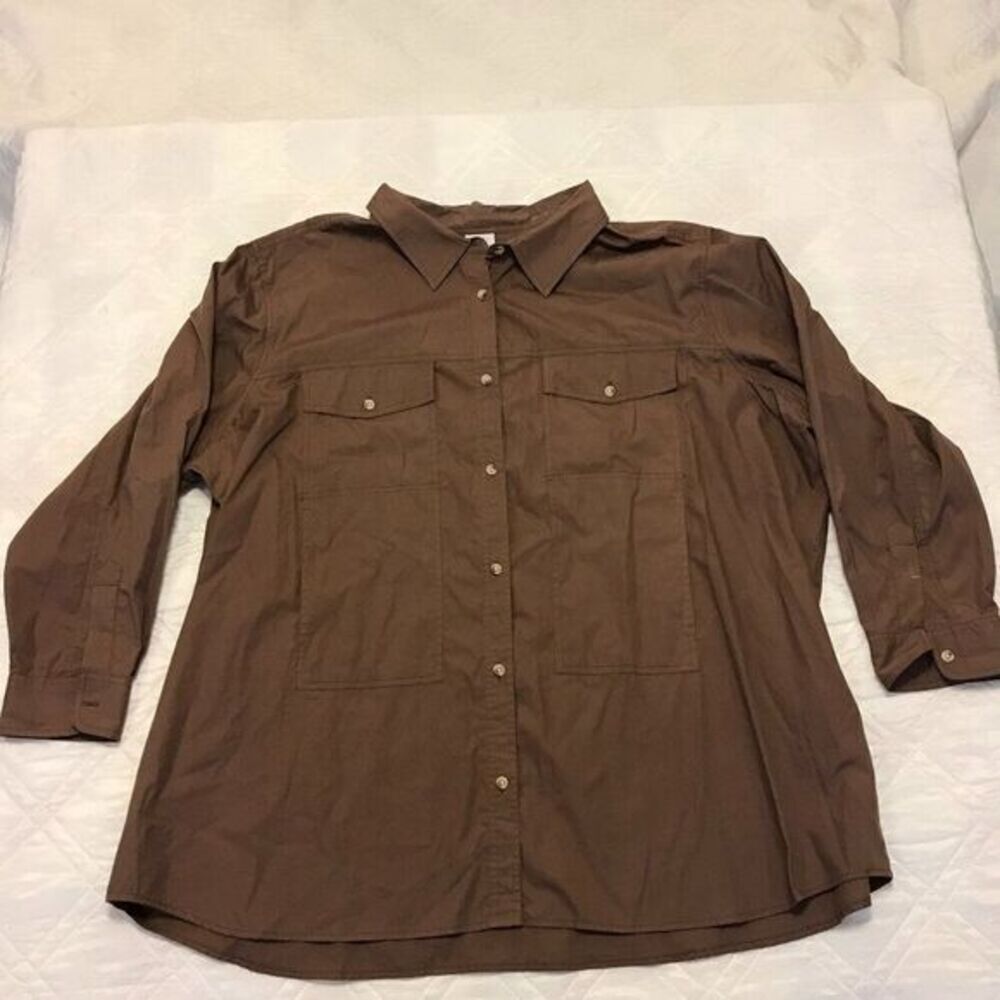 Only Necessities long‎ sleeve brown double pocket button front shirt 4X